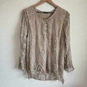 Scandal Italy Women's Small 100% Silk Blouse Sheer‎ Floral Overlay Boho Casual